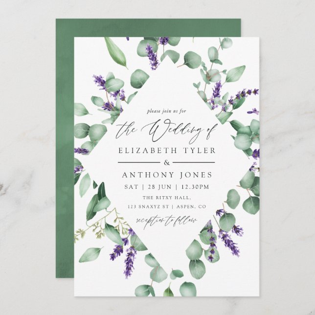 Convites Casamento de Lavanda Eucalyptus Greenery (Frente/Verso)