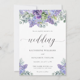 Convites Casamento de Lavanda Floral de Script Katherine El