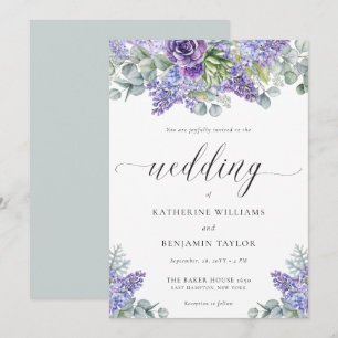 Convites Casamento de Lavanda Floral de Script Katherine El