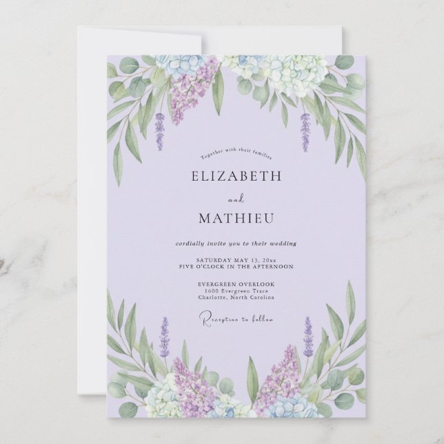 Convites Casamento de Lavanda Lilás Sprig Eucalipto (Frente)