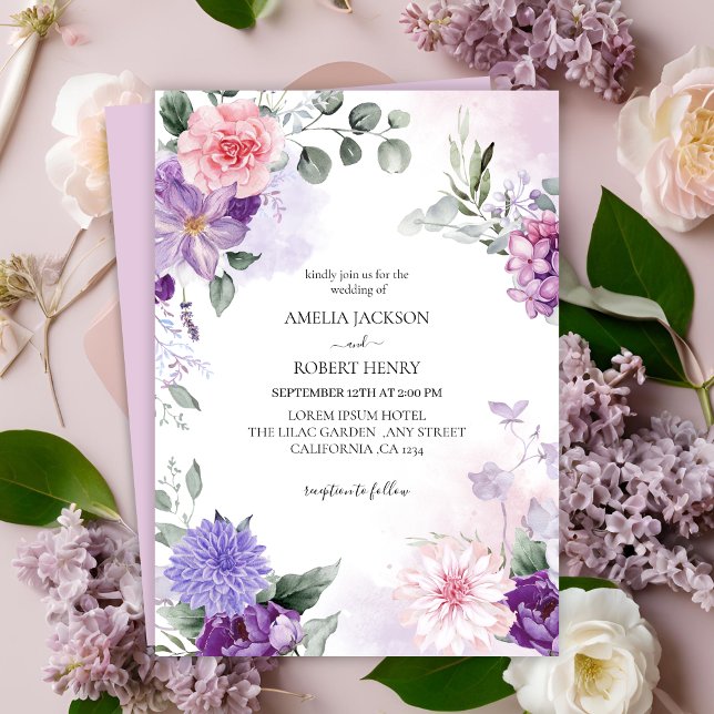 Convites Casamento de lavanda lilática francês com flor de  (Criador carregado)