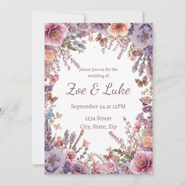 Convites Casamento de Lavanda Rosa-Rosa Seco (Frente)