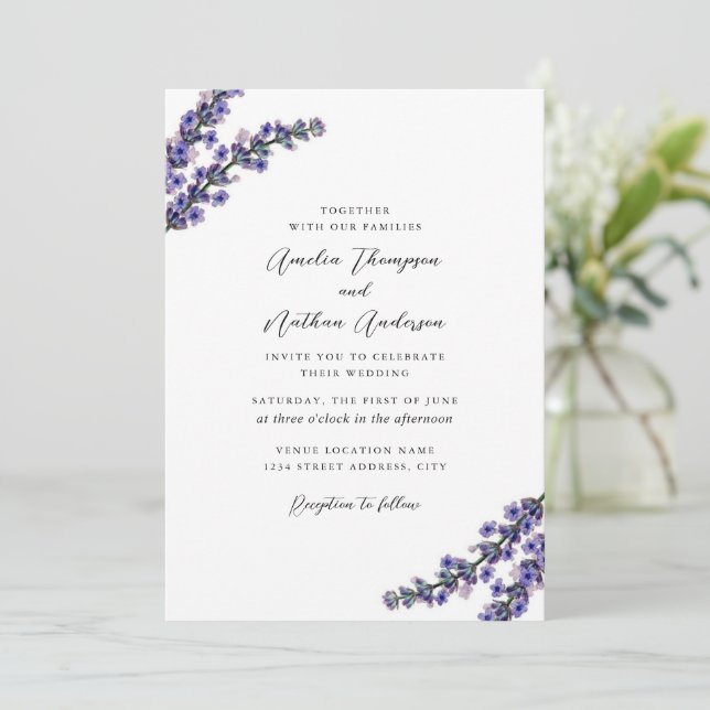 Convites Casamento de Lavanda Roxa Elegante (Em pé/Frente)