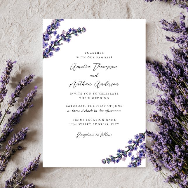 Convites Casamento de Lavanda Roxa Elegante (Criador carregado)
