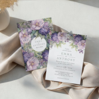 Convites Casamento de Lavanda Salvia Aquarela de Verdura Fl