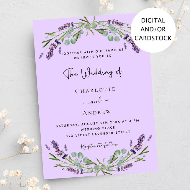 Convites Casamento de lavanda violeta eucalipto verde (Criador carregado)