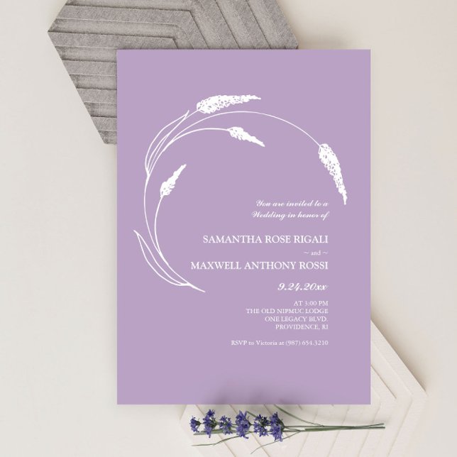 Convites Casamento de Lavandas Desenhada pela Mão Moderna E (Lavender wedding invitations minimalist line art and design by Victoria Grigaliunas)