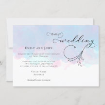 Casamento de Leaf Script Rosa Azul Lilac Aquarelas
