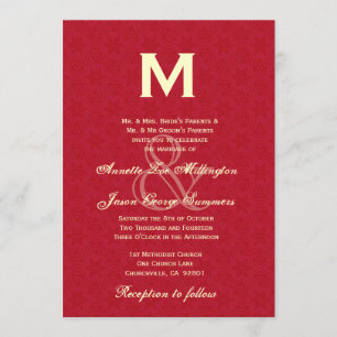 Convites Casamento de Leather Red e Cream Monogramas R431