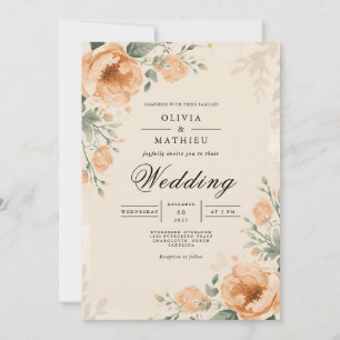Convites Casamento de Legância Botânica Peach Blossom