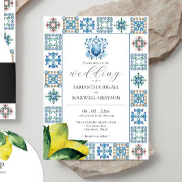 Convites Casamento de Lemon com Aquarela Azul e Amarelo