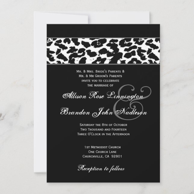 Convites Casamento de Leopardo Negro e Branco (Frente)