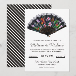 Convites Casamento de Leque Floral Japonês Oriental Elegant