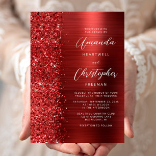 Convites Casamento de Letra Brilhante em Metal Vermelho