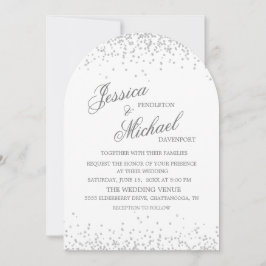 Convites Casamento de Letra Cursiva Elegante Brilho Prata B