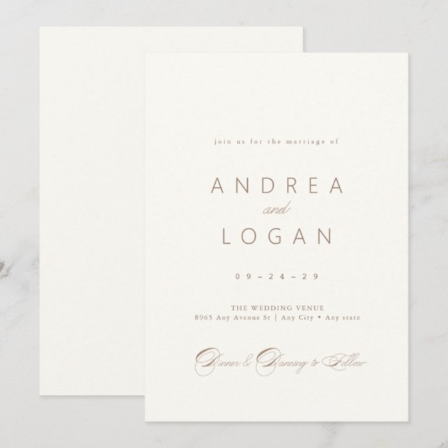 Convites Casamento de Letra de Caligrafia Simples e Elegant (Frente/Verso)
