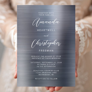 Convites Casamento de Letra de Metal Escovado Prata