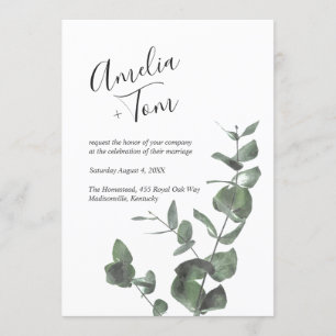 Convites Casamento de Letra de Script Watercolor Greenery B