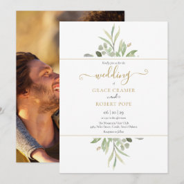Convites Casamento de Letra Dourada com Vegetação Botânica