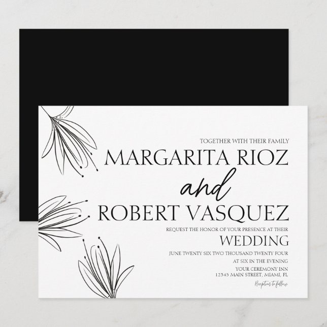 Convites Casamento de Letra Elegante Desenhada à Mão com Lí (Frente/Verso)