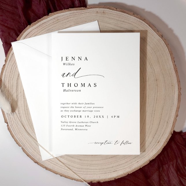 Convites Casamento de Letra Elegante Simples Moderna (Modern simple and elegant wedding invitations with minimalist typography and fancy handwritten and)