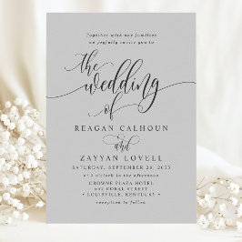 Convites Casamento de Letra Moderna Simples Cinza Suave
