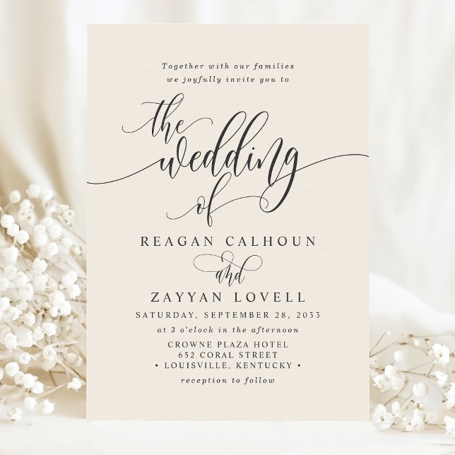 Convites Casamento de Letra Moderna Simples Creme de Marfim (Criador carregado)