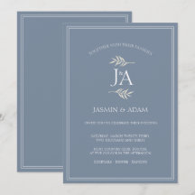 Casamento de Letras Iniciais Clássicas Azul Poeira