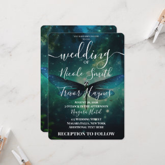 Convites Casamento de Libélula Verde Azul Personalizado