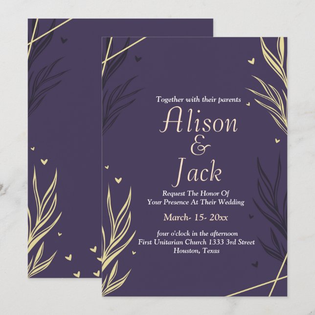 Convites Casamento de licença negra e amarela (Frente/Verso)