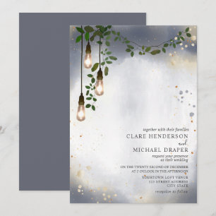 Convites Casamento de Lightbulb Greenery Garland Watercolor