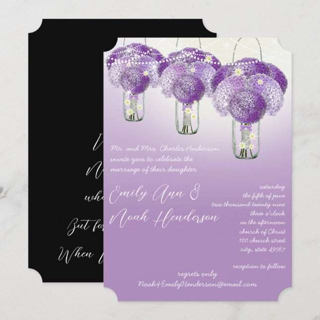 Convites Casamento de Lilac Purple Mason Jar Firefly (Frente/Verso)