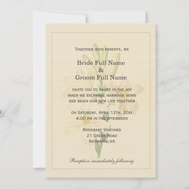 Convites Casamento de Lily Branca de Arte Botânica Elegante (Frente)