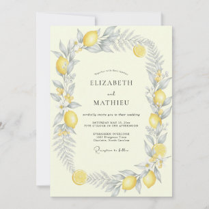 Convites Casamento de Limão Cítrico Amarelo Eucalipto Suave
