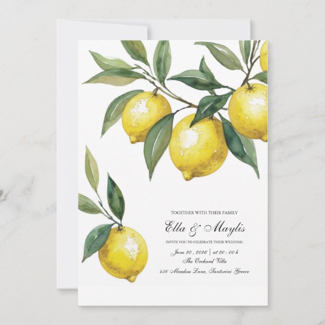 Convites Casamento de Limão | Cítrico Mediterrâneo (Frente)