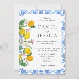 Convites Casamento de limão com azulejo azul italiano