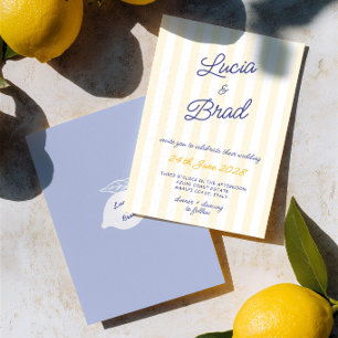 Convites Casamento de Limão com Listras Amarelas e Azuis It