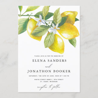 Convites Casamento de Limão de Aquarela Citrus