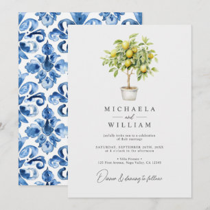 Convites Casamento de Limão de Aquarela e Azulejo Mediterrâ