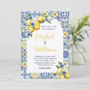 Convites Casamento de Limão e Azulejos Azuis do Mediterrâne