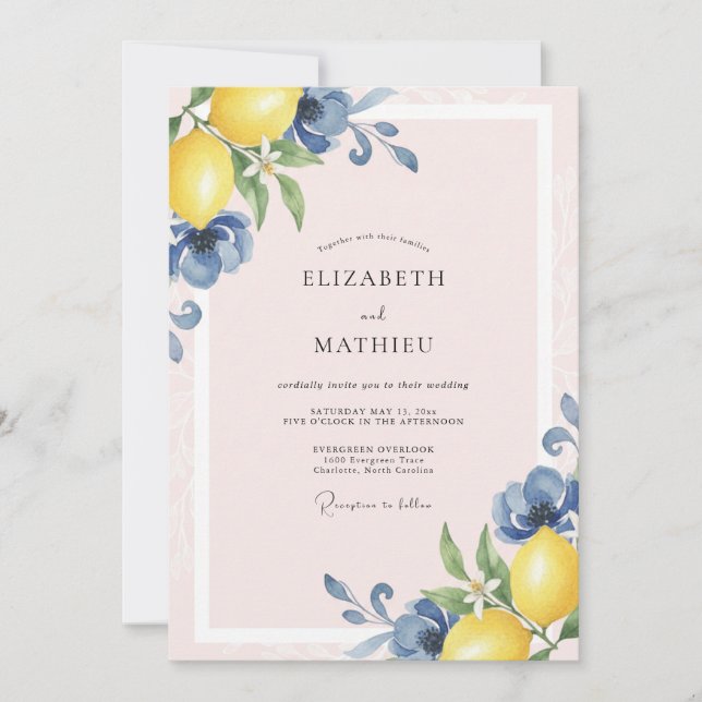 Convites Casamento de Limão Fruta Eucalipto Azul (Frente)