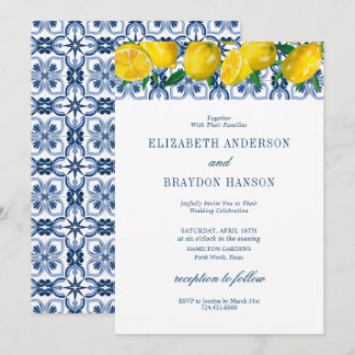 Convites Casamento de limão italiano-Azulejo azul