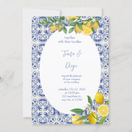 Convites Casamento de limão italiano-Azulejo azul