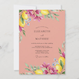 Convites Casamento de Limão Magenta Cítrico Suave Eucalipto