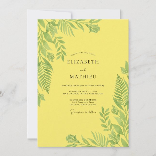 Convites Casamento de Limão Tropical Palmeira Eucalipto (Frente)