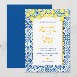 Convites Casamento de limões amarelo-Azulejo do Mediterrâne
