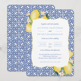 Convites Casamento de limões com Azulejos azuis italianas