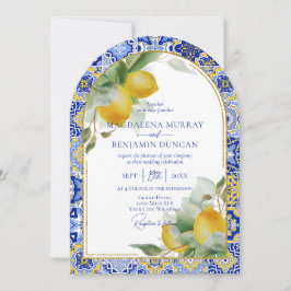 Convites Casamento de limões de Azulejo azul italianos com