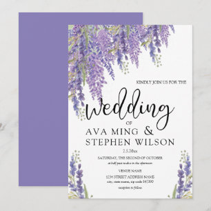 Convites Casamento de Linda Wisteria tree Watercolor