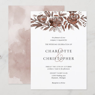Convites Casamento de linearato floral cor-de-água rosa